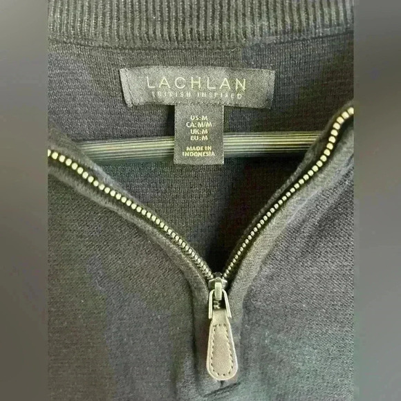 Lachlan Men’s Black 100% Cotton 1/4 Zip Pullover Sweater, Size Medium - Picture 4 of 4